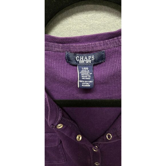 Y2K Purple Henley Long Sleeve Thermal Cotton Top Snap Buttons Womens L - Picture 3 of 8